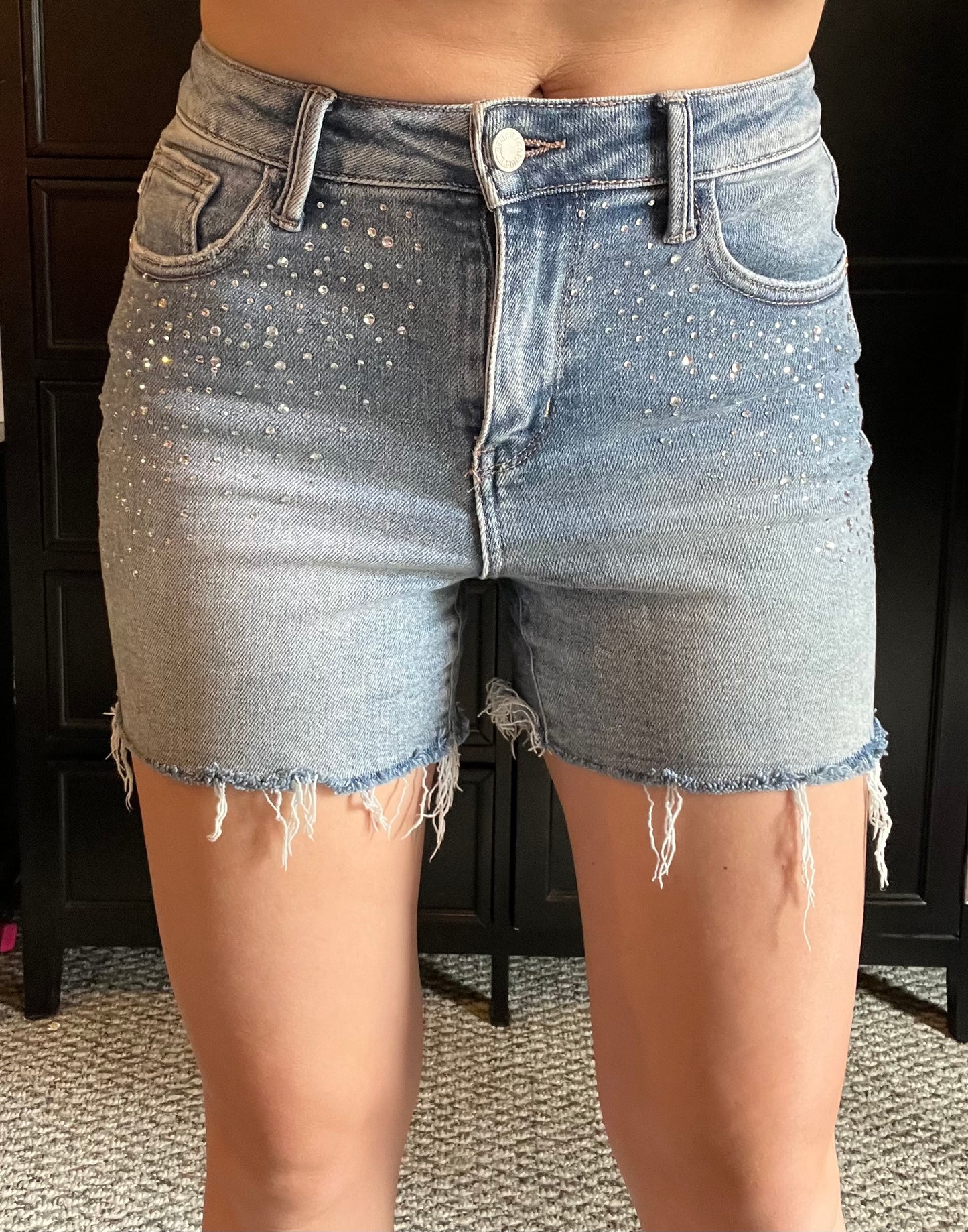 Elle High Rise Rhinestone Cutoff Shorts