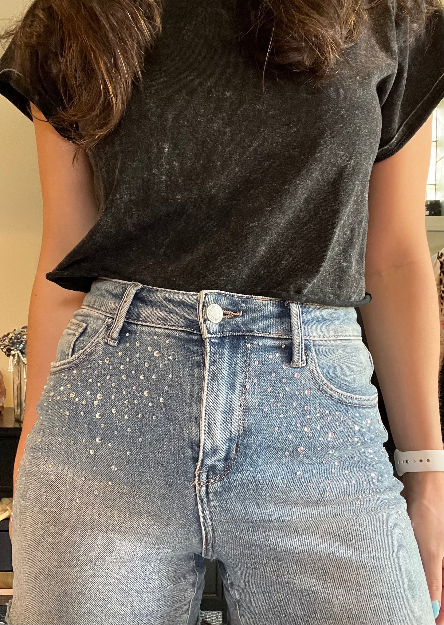 Elle High Rise Rhinestone Cutoff Shorts