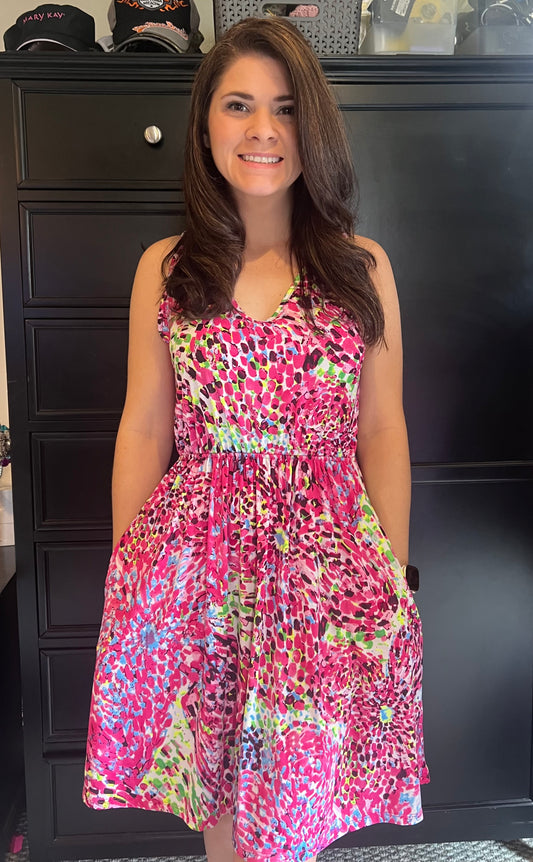 Bless Your Heart V-Neck Dress in Neon Fuchsia