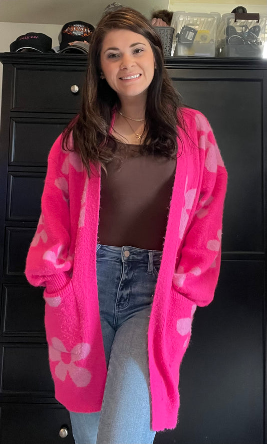 Enough Anyways Floral Cardigan in Pink