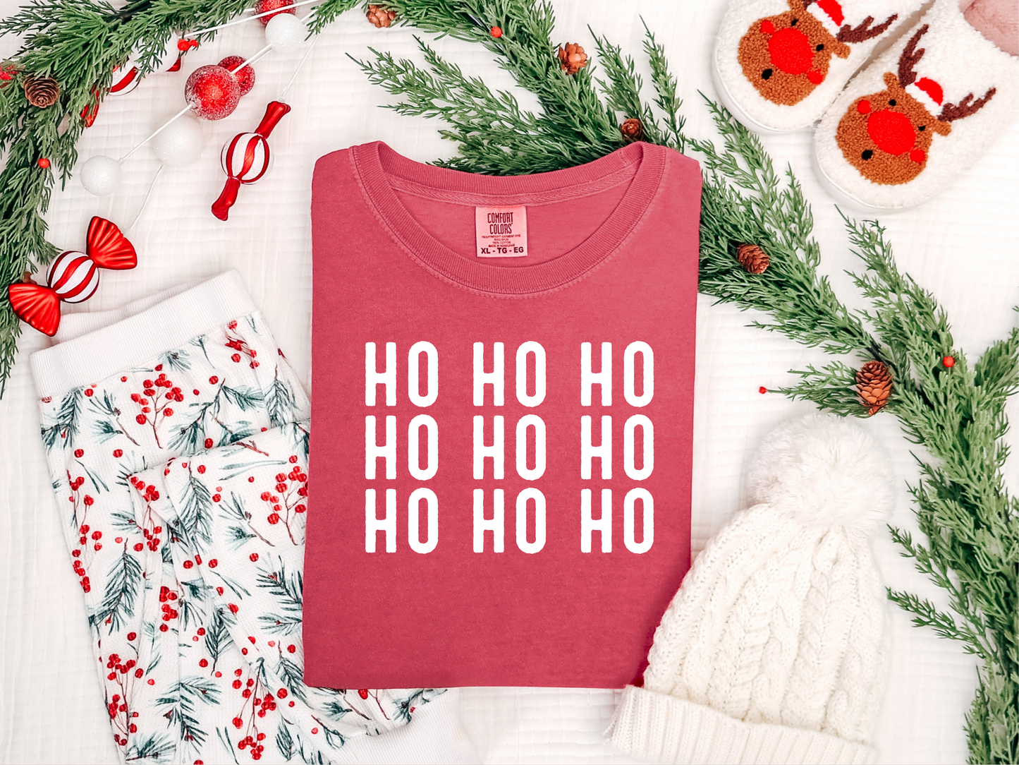 Ho Ho Ho Stacked Graphic Tee and Sweatshirt