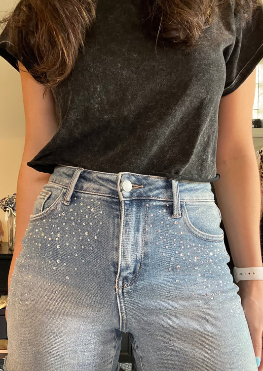 Elle High Rise Rhinestone Cutoff Shorts