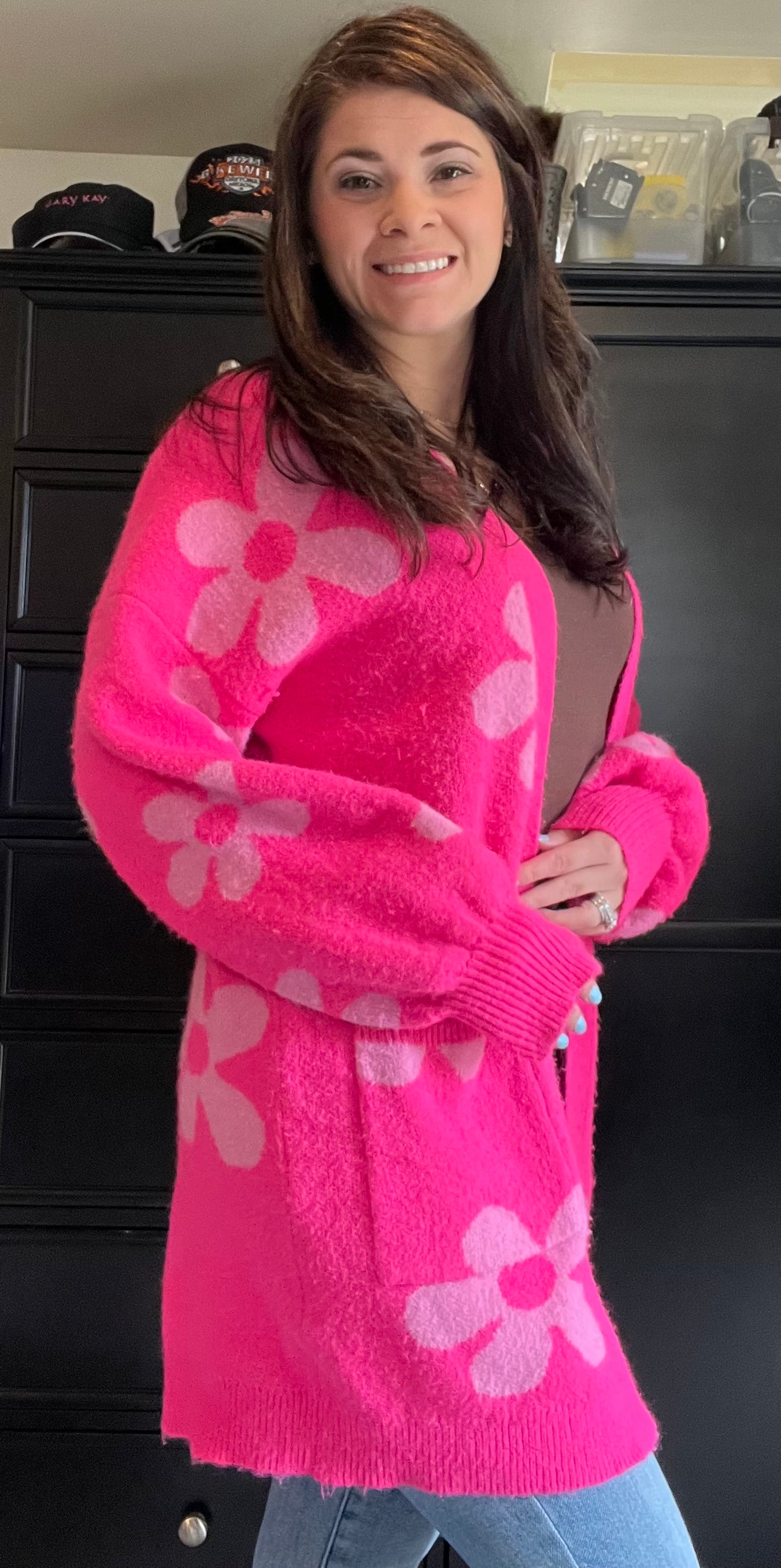 Enough Anyways Floral Cardigan in Pink