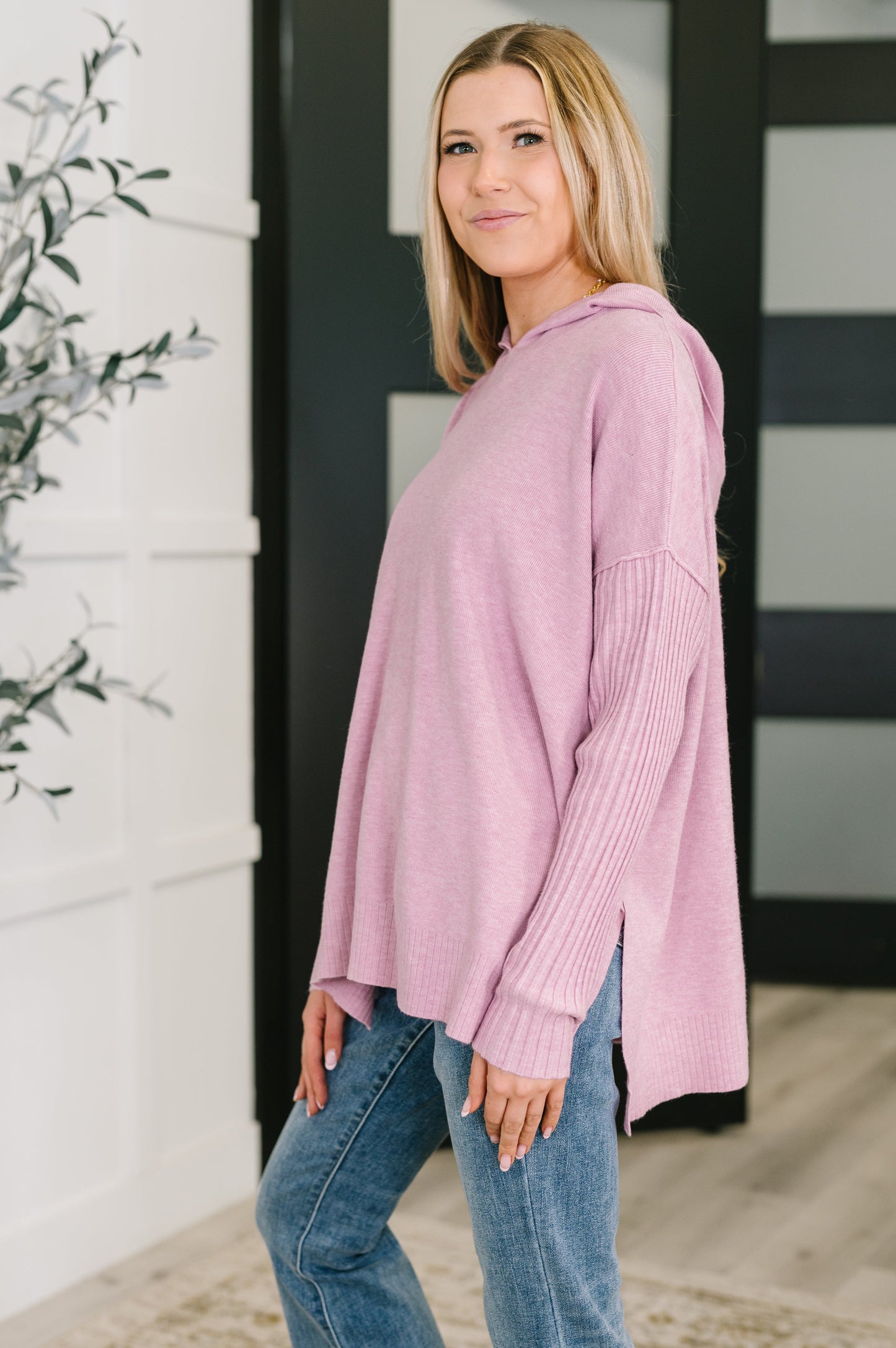 Running Late Hooded Long Sleeve in Mauve